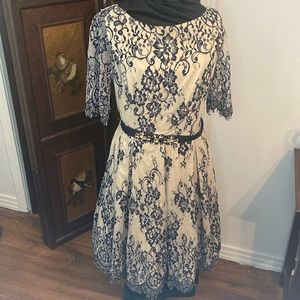 Cream/navy dress lace overlay